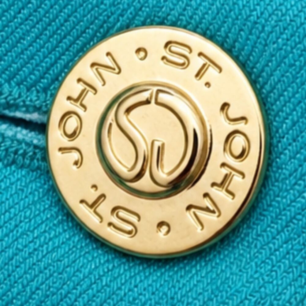 ST. JOHN SPORT By Marie Gray Turquoise Santana Knit Pants Size 10 Gold Button - Picture 6 of 10